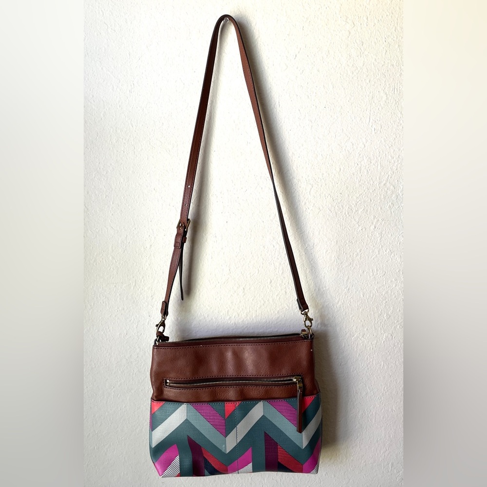Fossil Brown and Pink Crossbody Bag